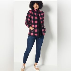 Denim & Co. Printed Fleece Zip Front Long Sleeve Jacket with Pockets